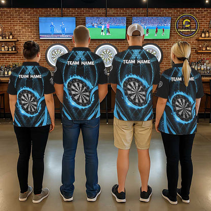 Custom Flaming Dragon Blue Digital Flow Men Darts Polo Team Shirt Dart League Jerseys NYN2177