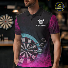 Load image into Gallery viewer, Blue &amp; Pink Tie Dye Grunge Darts Polo Shirts For Men Custom Wings Dartboard Team Jerseys NYN2447