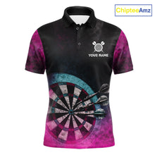 Load image into Gallery viewer, Blue &amp; Pink Tie Dye Grunge Darts Polo Shirts For Men Custom Wings Dartboard Team Jerseys NYN2447