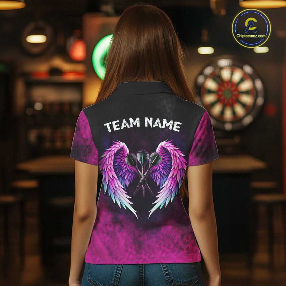 Blue & Pink Tie Dye Grunge Darts 1/4-Zip Shirts For Women Custom Wings Dartboard Team Jerseys NYN2447