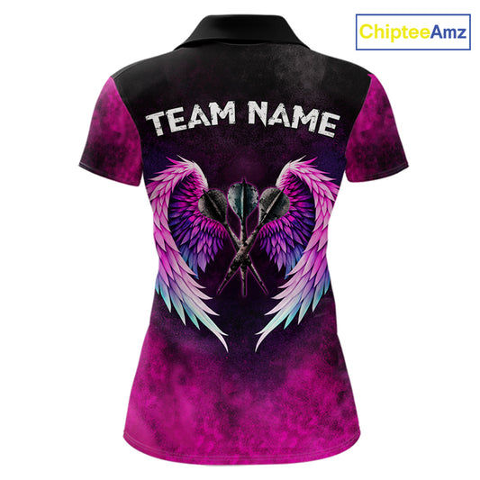 Blue & Pink Tie Dye Grunge Darts 1/4-Zip Shirts For Women Custom Wings Dartboard Team Jerseys NYN2447