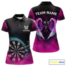 Load image into Gallery viewer, Blue &amp; Pink Tie Dye Grunge Darts Polo Shirts For Women Custom Wings Dartboard Team Jerseys NYN2447