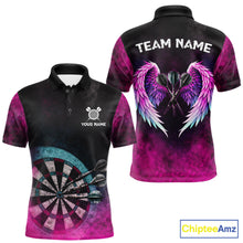 Load image into Gallery viewer, Blue &amp; Pink Tie Dye Grunge Darts Polo Shirts For Men Custom Wings Dartboard Team Jerseys NYN2447