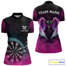 Load image into Gallery viewer, Blue &amp; Pink Tie Dye Grunge Darts 1/4-Zip Shirts For Women Custom Wings Dartboard Team Jerseys NYN2447