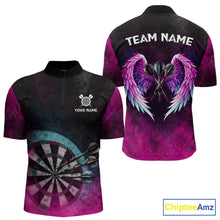 Load image into Gallery viewer, Blue &amp; Pink Tie Dye Grunge Darts 1/4-Zip Shirts For Men Custom Wings Dartboard Team Jerseys NYN2447