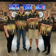 Load image into Gallery viewer, Black And Gold Crown Dartboard Women Darts Polo &amp; 1/4-Zip Shirt Custom Light Gold Dart Team Jersey NYN3032