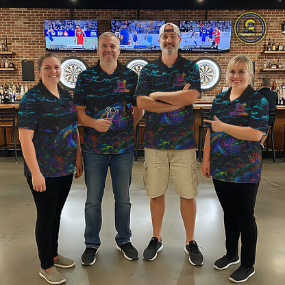 Personalized Ocean Blue Holographic Dartboard Womens Darts Shirt Custom Funny Shark Dart Team Jerseys NYN3203