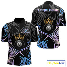 Load image into Gallery viewer, Holographic Tribal Crown men's quarter-zip billiard jersey featuring iridescent tribal crown graphics, personalized pool championship apparel, custom cue sports athletic uniform