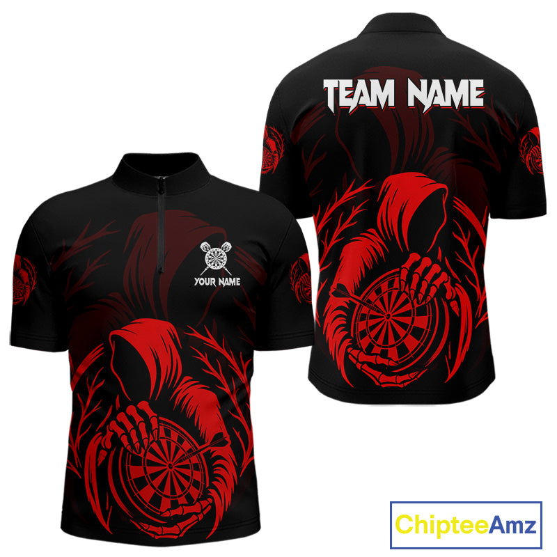 Load image into Gallery viewer, Custom Black And Red Grim Reaper Dartboard Dart Men 1/4-Zip Shirt Outfits Dart Jerseys NYN1636