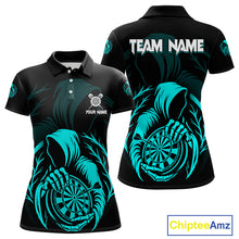Load image into Gallery viewer, Custom Black And Turquoise Grim Reaper Dartboard Dart Women Polo Shirt Outfits Dart Jerseys NYN1638