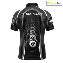 Load image into Gallery viewer, Black Blur 8 Ball Pool Polo &amp; 1/4-Zip Team Shirt For Men Personalized Billiards Ball Apparel NYN2453
