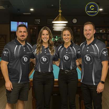 Black Blur 8 Ball Pool Polo & 1/4-Zip Team Shirt For Women Personalized Billiards Ball Apparel NYN2453