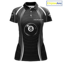 Load image into Gallery viewer, Black Blur 8 Ball Pool Polo &amp; 1/4-Zip Team Shirt For Women Personalized Billiards Ball Apparel NYN2453