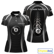 Load image into Gallery viewer, Black Blur 8 Ball Pool Polo &amp; 1/4-Zip Team Shirt For Women Personalized Billiards Ball Apparel NYN2453