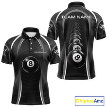 Load image into Gallery viewer, Black Blur 8 Ball Pool Polo &amp; 1/4-Zip Team Shirt For Men Personalized Billiards Ball Apparel NYN2453