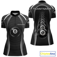 Load image into Gallery viewer, Black Blur 8 Ball Pool Polo &amp; 1/4-Zip Team Shirt For Women Personalized Billiards Ball Apparel NYN2453