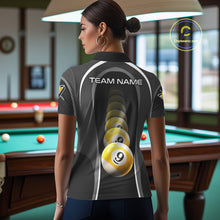 Load image into Gallery viewer, Black Blur 9 Ball Pool Polo &amp; 1/4-Zip Team Shirt For Women Personalized Billiards Ball Apparel NYN2454