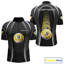 Load image into Gallery viewer, Black Blur 9 Ball Pool Polo &amp; 1/4-Zip Team Shirt For Men Personalized Billiards Ball Apparel NYN2454