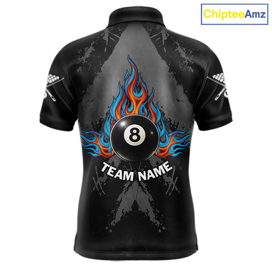 Blue And Red Flames 8 Ball Pool Men Polo & 1/4-Zip Team Shirts Custom Billiards Ball Apparel NYN2460