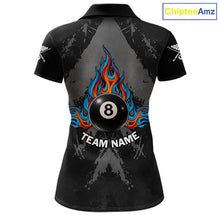 Load image into Gallery viewer, Blue And Red Flames 8 Ball Pool Women Polo &amp; 1/4-Zip Team Shirts Custom Billiards Ball Apparel NYN2460