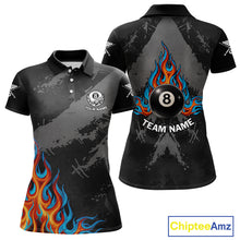 Load image into Gallery viewer, Blue And Red Flames 8 Ball Pool Women Polo &amp; 1/4-Zip Team Shirts Custom Billiards Ball Apparel NYN2460