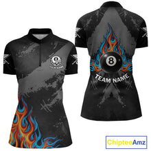Load image into Gallery viewer, Blue And Red Flames 8 Ball Pool Women Polo &amp; 1/4-Zip Team Shirts Custom Billiards Ball Apparel NYN2460