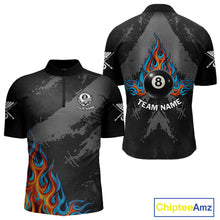 Load image into Gallery viewer, Blue And Red Flames 8 Ball Pool Men Polo &amp; 1/4-Zip Team Shirts Custom Billiards Ball Apparel NYN2460