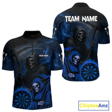 Load image into Gallery viewer, Custom Blue Smokes Flame Dartboard Grim Reaper Dart Men Quarter-Zip Jerseys Dart Team Shirt NYN1655