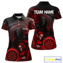 Load image into Gallery viewer, Custom Red Smokes Flame Dartboard Grim Reaper Dart Women Polo Jerseys Dart Team Shirt NYN1656