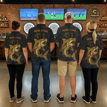 Load image into Gallery viewer, Personalized Black &amp; Gold Funny Shark Tribal Dart Polo Shirts Men Dart Team Jerseys NYN2186