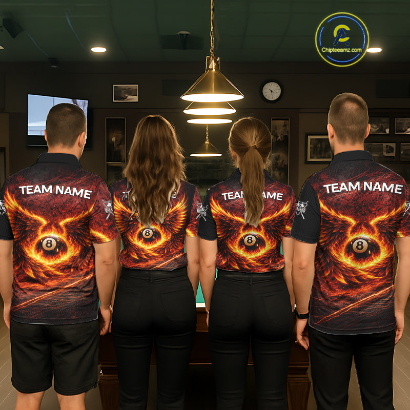 Fire Flame Wings 8 Ball Pool Polo & 1/4-Zip Team Shirt For Men Custom Billiards Ball Apparel NYN2461