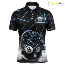 Load image into Gallery viewer, Blue Funny Panther 8 Ball Pool Polo &amp; 1/4-Zip Team Shirt For Men Custom 3D Billiards Ball Apparel NYN2462
