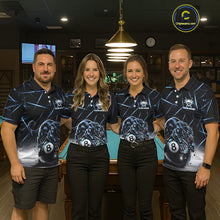 Load image into Gallery viewer, Blue Funny Panther 8 Ball Pool Polo &amp; 1/4-Zip Team Shirt For Men Custom 3D Billiards Ball Apparel NYN2462