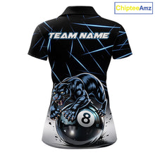 Load image into Gallery viewer, Blue Funny Panther 8 Ball Pool Polo &amp; 1/4-Zip Team Shirt For Women Custom 3D Billiards Ball Apparel NYN2462