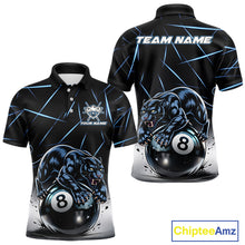 Load image into Gallery viewer, Blue Funny Panther 8 Ball Pool Polo &amp; 1/4-Zip Team Shirt For Men Custom 3D Billiards Ball Apparel NYN2462
