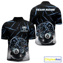 Load image into Gallery viewer, Blue Funny Panther 8 Ball Pool Polo &amp; 1/4-Zip Team Shirt For Men Custom 3D Billiards Ball Apparel NYN2462
