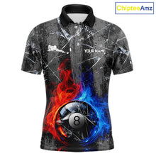 Load image into Gallery viewer, Glass Crack 8 Ball Pool Men Polo &amp; 1/4-Zip Team Shirts Custom Fire Flame Billiards Ball Apparel NYN2463