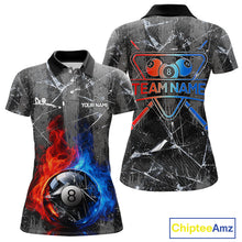 Load image into Gallery viewer, Glass Crack 8 Ball Pool Women Polo &amp; 1/4-Zip Team Shirts Custom Fire Flame Billiards Ball Apparel NYN2463