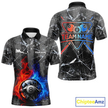 Load image into Gallery viewer, Glass Crack 8 Ball Pool Men Polo &amp; 1/4-Zip Team Shirts Custom Fire Flame Billiards Ball Apparel NYN2463