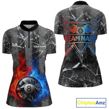 Load image into Gallery viewer, Glass Crack 8 Ball Pool Women Polo &amp; 1/4-Zip Team Shirts Custom Fire Flame Billiards Ball Apparel NYN2463