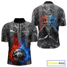 Load image into Gallery viewer, Glass Crack 8 Ball Pool Men Polo &amp; 1/4-Zip Team Shirts Custom Fire Flame Billiards Ball Apparel NYN2463