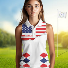Load image into Gallery viewer, Womens US Flag Golf Shirts Patriotic Golf Jersey Custom Red And Blue Golf Sleeveless Polo Golf Gifts NYN3054