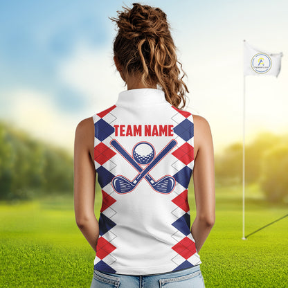 Womens US Flag Golf Shirts Patriotic Golf Jersey Custom Red And Blue Golf Sleeveless Polo Golf Gifts NYN3054