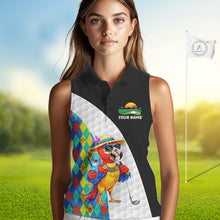 Load image into Gallery viewer, Womens Colorful Argyle Sleeveless Polo Golf Shirts Custom Parrots Golfer Summer Golf Attire For Golfers NYN3060