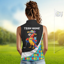 Load image into Gallery viewer, Womens Colorful Argyle Sleeveless Polo Golf Shirts Custom Parrots Golfer Summer Golf Attire For Golfers NYN3060