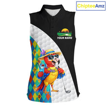 Load image into Gallery viewer, Womens Colorful Argyle Sleeveless Polo Golf Shirts Custom Parrots Golfer Summer Golf Attire For Golfers NYN3060