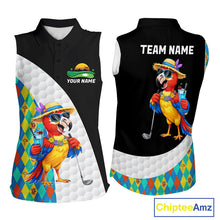 Load image into Gallery viewer, Womens Colorful Argyle Sleeveless Polo Golf Shirts Custom Parrots Golfer Summer Golf Attire For Golfers NYN3060