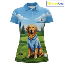 Load image into Gallery viewer, Women's Golden Retriever golf polo shirt mockup custom funny golf shirt matching couples golf apparel
