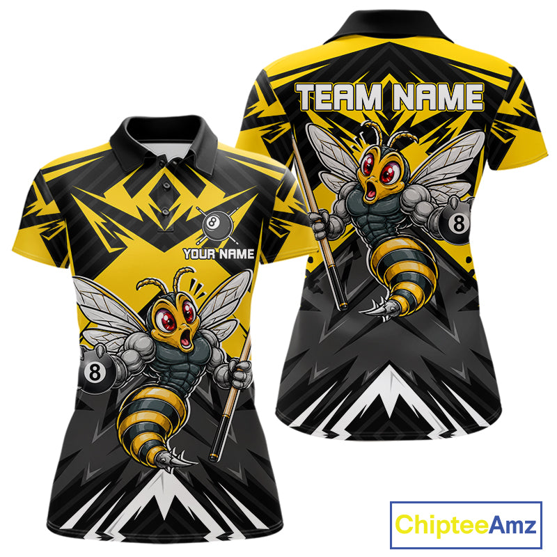 Black And Yellow Funny Bee Billiard Team Shirt For Women Custom 8 Ball Pool Tournament Jersey NYN3776