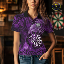 Load image into Gallery viewer, Personalized Fern Leaves Purple Fire Tribal Dart Polo Shirts For Women Dart Team Jerseys NYN2191